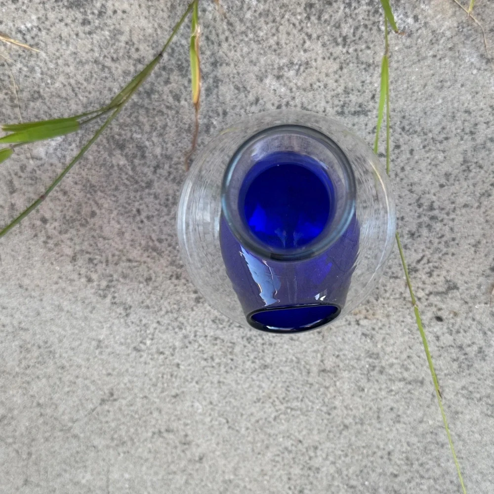 Clear Glass Bud Vase with Blue Accent Globe - Picture 2 of 6